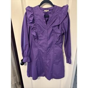 Women’s Jodifl Purple Long Sleeve Ruffle Button Up Dress Size Small